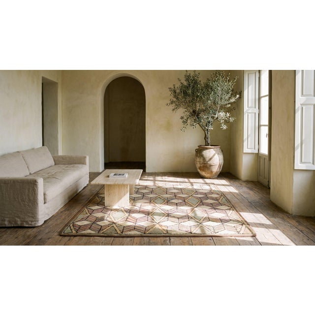 1890s Multicolor Cube Folk Art Antique American Hooked Rug 2'9" X 3'5" Hand Knotted Wool Carpet For Sale - Image 9 of 10