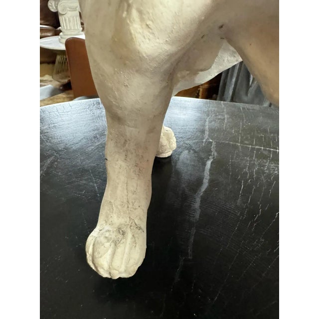Antique French Bulldog Sculpture | Early 20th Century Plaster & Metal Figure, Circa 1910–1920 For Sale - Image 10 of 12