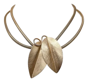 Vintage 1950s Signed Napier Book Piece Goldtone Double Leaf Necklace