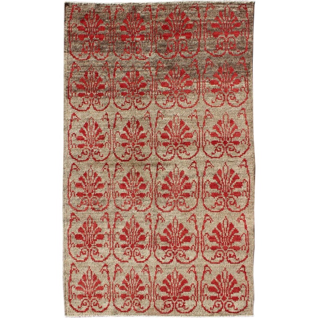 Vintage Turkish Tulu Carpet With Repeating Red Boteh & Light Green Field For Sale