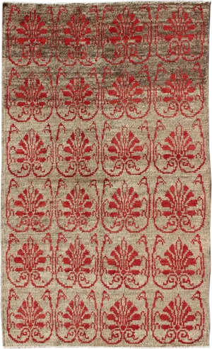 Vintage Turkish Tulu Carpet With Repeating Red Boteh & Light Tan Field