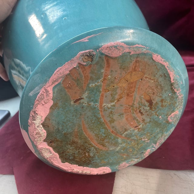 1930s Waymon Cole Art Pottery Turquoise Rebecca Pitcher Base For Sale - Image 9 of 9