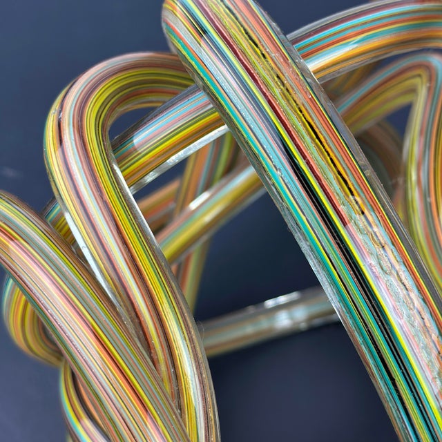 Large Zanetti Style Murano Glass Multi-Color Striped Twisted and Knotted Rope Sculpture For Sale - Image 11 of 13