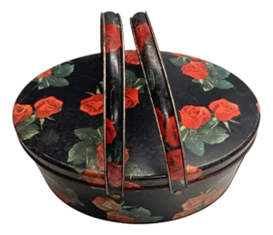 Vintage Painted Roses Metal Box With Handles