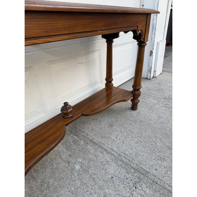 Wood Vintage Spanish Revival Mediterranean Wood Console Table With Turned Legs and Lower Shelf For Sale - Image 7 of 12