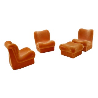 Mini Doll Furga Chairs and Ottoman for Lucia Furniture, Italy, 1960s, Set of 4 For Sale