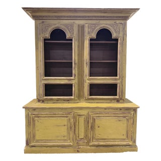 Mid 20th Century Distressed Farmhouse Wire Door Hutch Cabinet For Sale