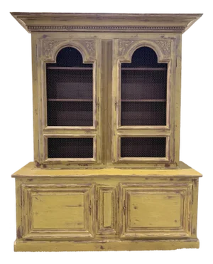 Mid 20th Century Distressed Farmhouse Wire Door Hutch Cabinet