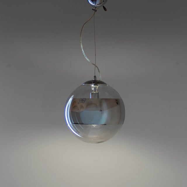 Italian Modern Space Age Pendant – Glass & Silver Metal Sophisticated yet minimalist Italian-made pendant, a bridge...