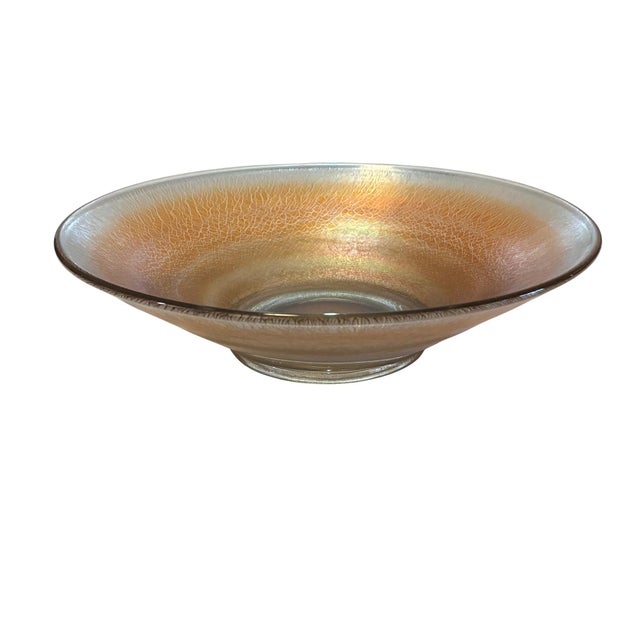 An exceptional example of contemporary production art glass, this wide, flared centerpiece bowl demonstrates a...