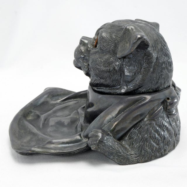Early 20th Century Antique Inkwell Jennings Brothers Pug Dog Pen Rest For Sale - Image 5 of 9
