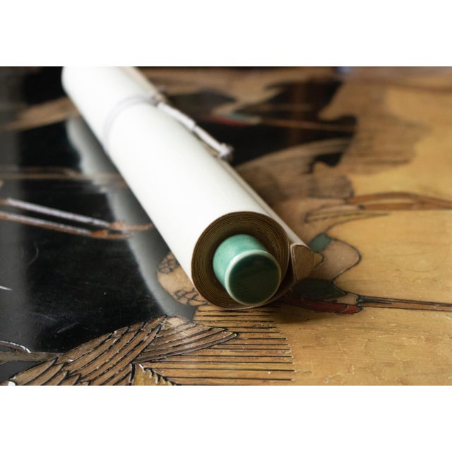 "Egrets and the Moon" by Kawamura Shusui, Showa Era Japanese Silk Scroll Painting For Sale - Image 15 of 18