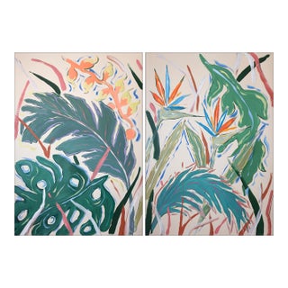 2026, Birds of Paradise, Illustration Style Painting Diptych For Sale