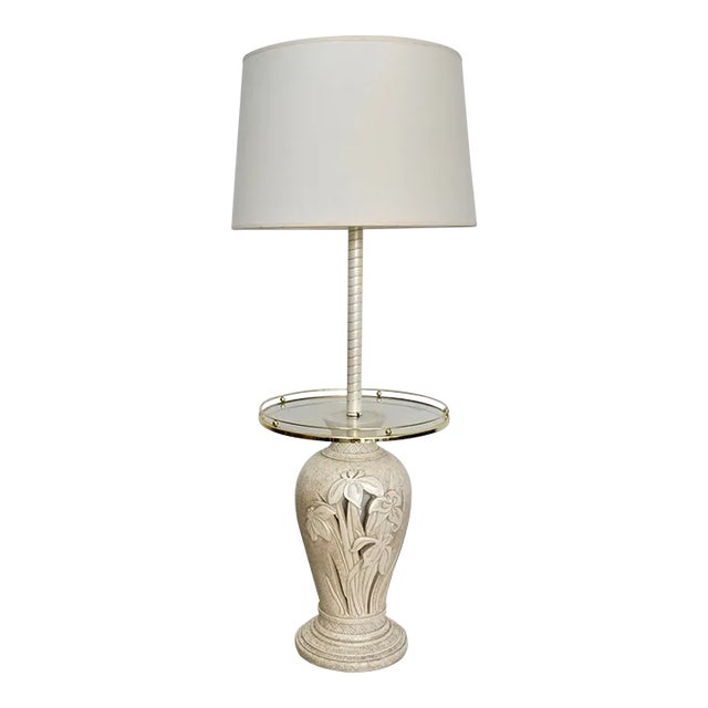 1970's Hollywood Regency Ceramic Floor Lamp W/ End Table For Sale