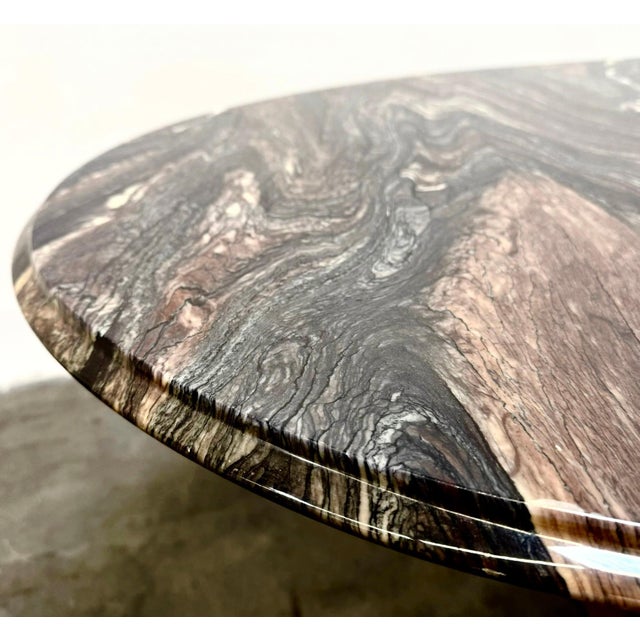 Angelo Mangiarotti 1980s Style of Angelo Mangiarotti Dining Table Flowing Marble Copper Fluted Base For Sale - Image 4 of 12