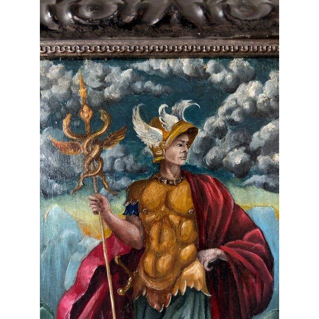 Grand Tour Style Italian Oil on Wood Painting of Mercury Later Figurative Frame For Sale - Image 4 of 12