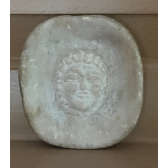 Grand Tour Antique 19th Century Italian Grand Tour Carved White Marble Shallow Vide Poche Dish or Paperweight With Mask Figure For Sale - Image 3 of 16