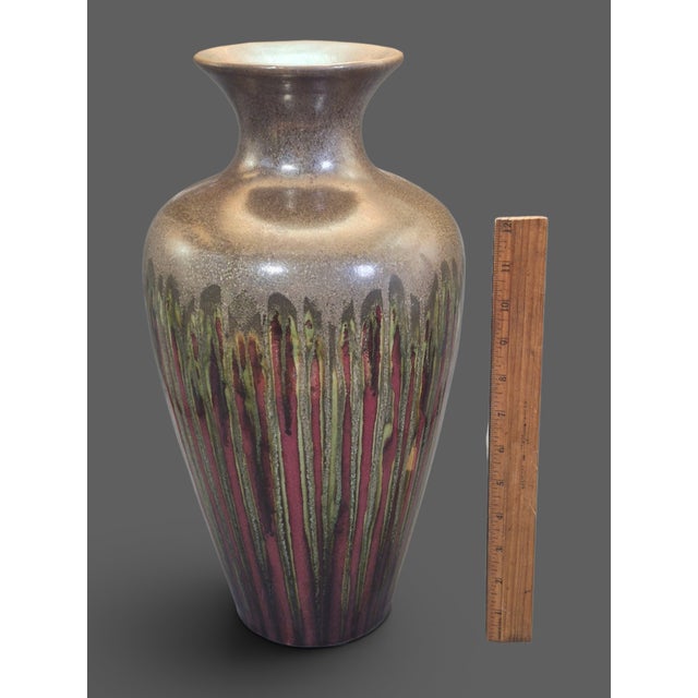 Mid-Century Modern Vintage Mid-Century Modern Studio Art Drip Glazed Pottery 16'' Tall Vase For Sale - Image 3 of 10
