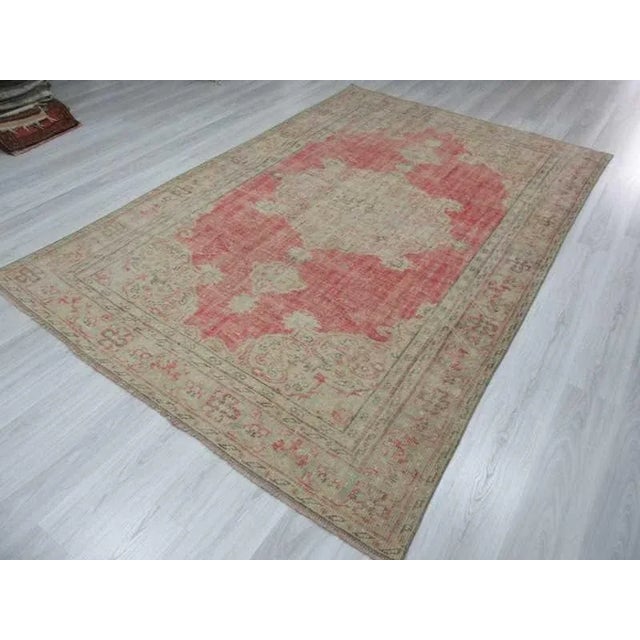 1960s Vintage Turkish Oushak Distressed Rug- 6′11″ × 10′3″ For Sale - Image 5 of 6