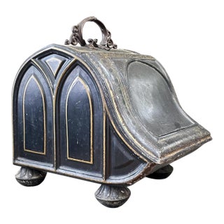 Antique Victorian Hand Painted Tole Decorated Fireplace Coal Scuttle For Sale