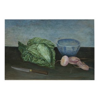 Luigi Venturi, Nature morte au navets et choux, 1958, Oil on Wood, Framed For Sale