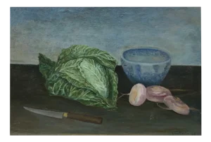Luigi Venturi, Nature morte au navets et choux, 1958, Oil on Wood, Framed