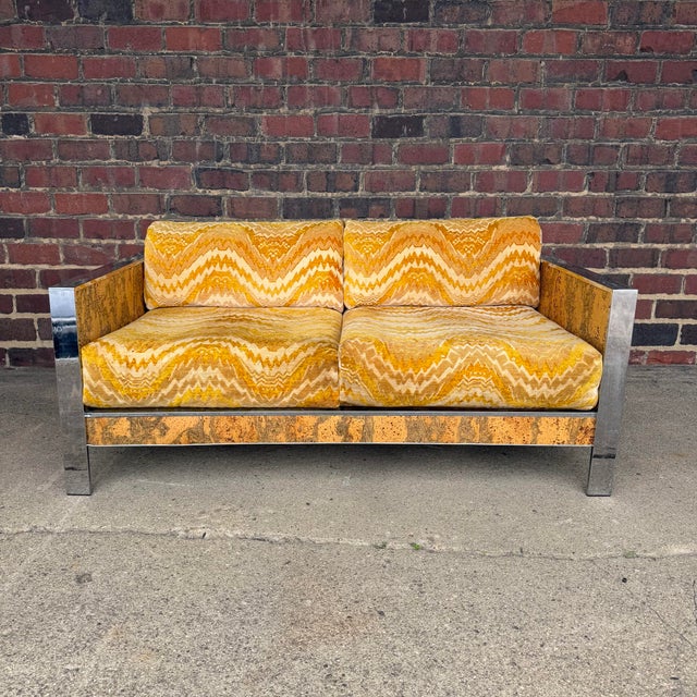 Adrian Pearsall loveseat for Craft Associates featuring an uncommon combination of polished chrome and cork-clad case...