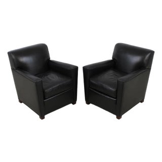 Pair of Stickley Black Leather Club Chairs For Sale