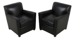 Pair of Stickley Black Leather Club Chairs