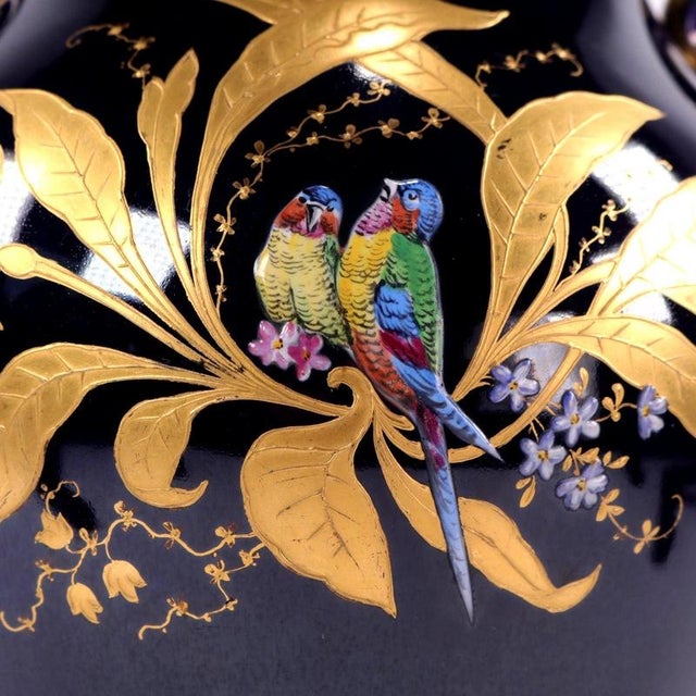 Antique Cobalt Blue Porcelain Twin-Handled Parrot Vase from Fraureuth, 1920s For Sale - Image 3 of 15