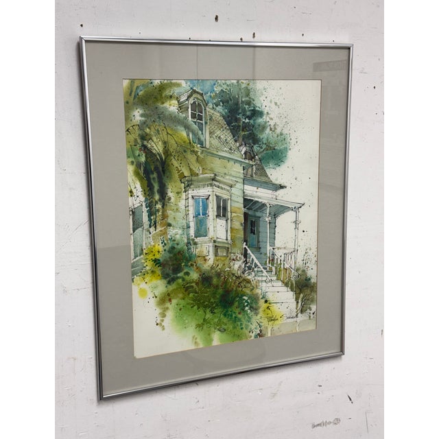 Paint Marilyn Simandle Oldest House Framed Watercolor, Circa 1976 For Sale - Image 7 of 11