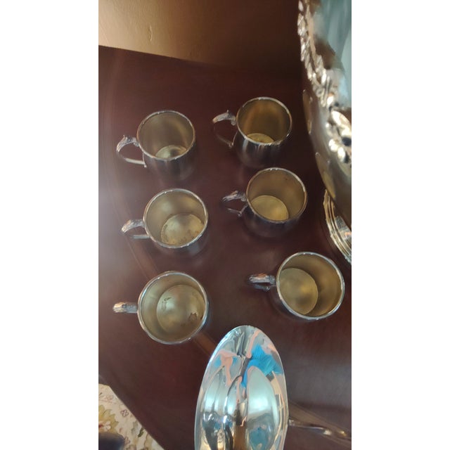 Vintage Fb Rogers Silver Co Silverplate Punch Bowl Set With 12 Cups & Ladle 5614 For Sale - Image 9 of 13