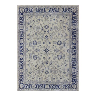 Floral Vintage Oushak in Blue and Cream With All-Over Design 8'0 X 10'7 For Sale