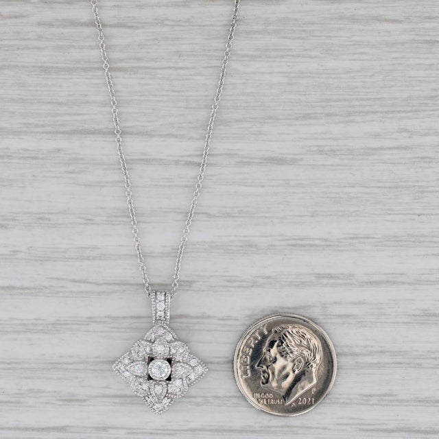 2010s 0.30ctw Diamond Flower Cluster Pendant Necklace 14k Gold 17.75" Cable Chain For Sale - Image 5 of 7