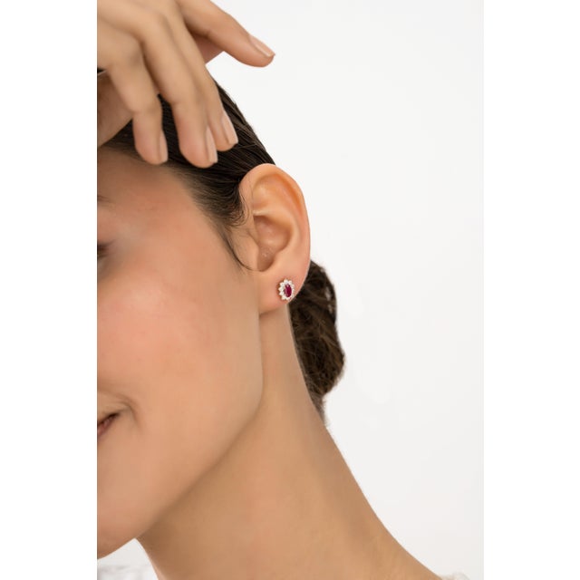 Not Yet Made - Made To Order Vintage Ruby & Diamond Halo Cluster Stud Earrings in 14k Yellow Gold- 2 Pieces For Sale - Image 5 of 14