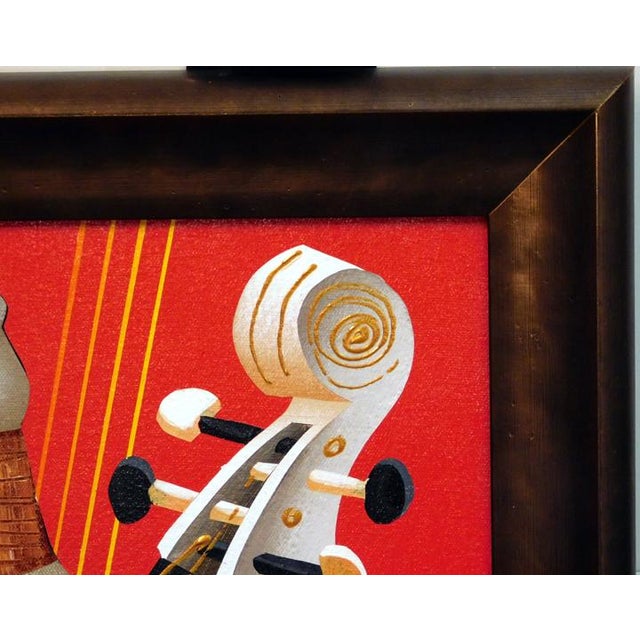 Anton Arkhipov "Sontata" Violin Original Oil on Canvas Custom Frame H.Signed For Sale - Image 4 of 4