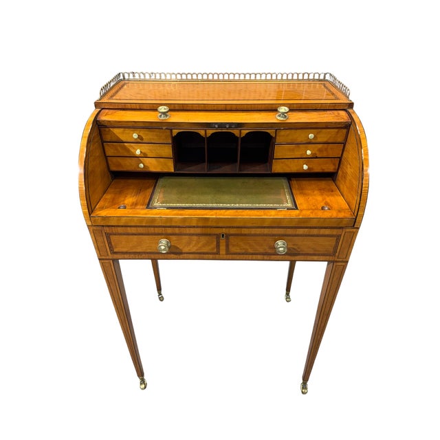 Wood Late 19th Century English Satinwood Roll Top Desk, Circa 1890 For Sale - Image 7 of 14
