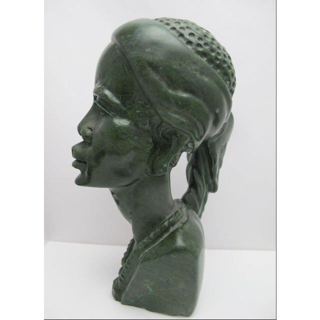 Shona J Chirunga African Carved Verdite Green Stone Figural Bust Sculpture For Sale - Image 4 of 12