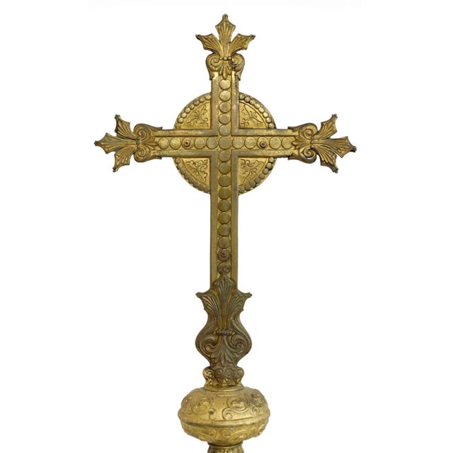 Early 20th Century Bronze & Brass Church Processional Cross Antique Altar Crucifix For Sale - Image 4 of 14