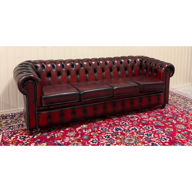 Vintage English Chesterfield Leather Tufted Sofa Oxblood Red Mid Century For Sale - Image 4 of 18