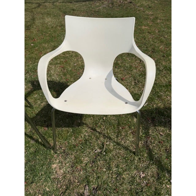 Set of 6 French or Italian (?) designed vintage Jim stacking chairs by Acta, chrome legs. Each a different color, will...