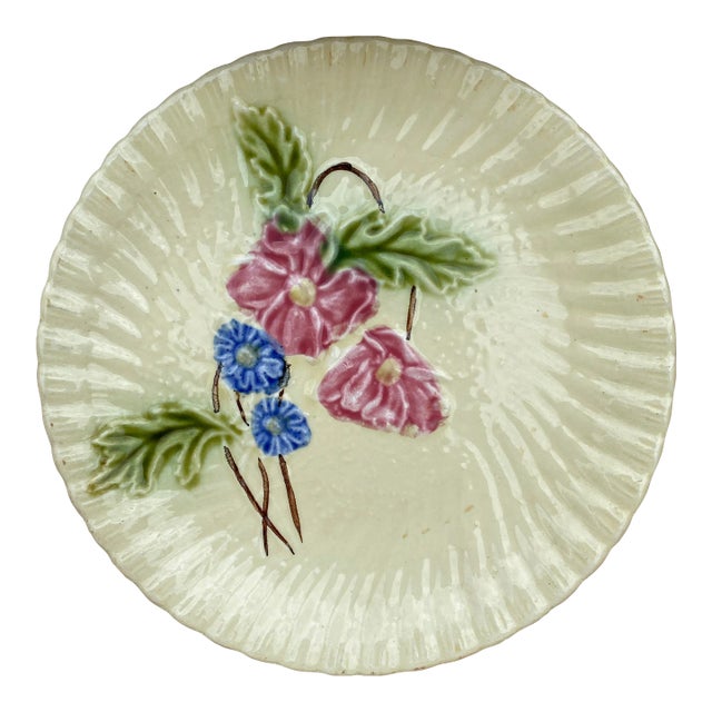 French Majolica Pink Flowers Salins, Circa 1890 For Sale