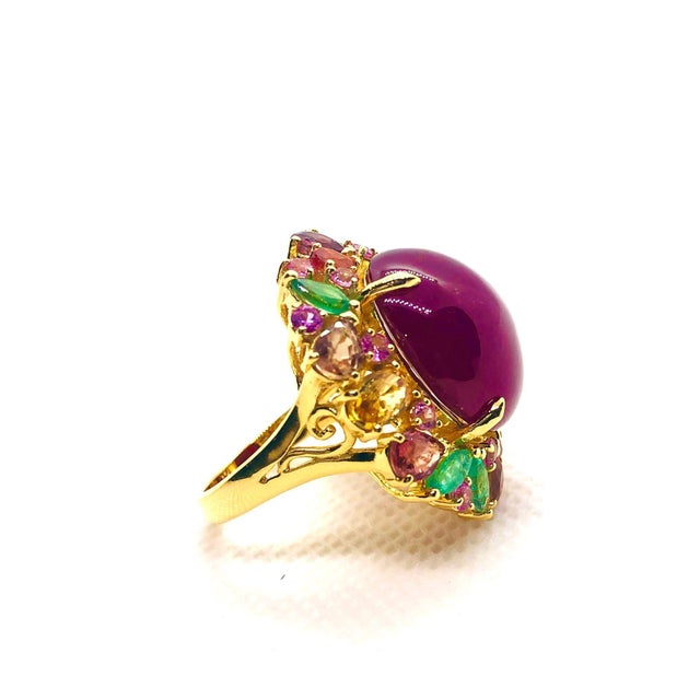 Baroque Bochic “Orient” Multi Sapphire & Ruby Panther Vintage Ring Set In 18 K Gold & S For Sale - Image 3 of 12