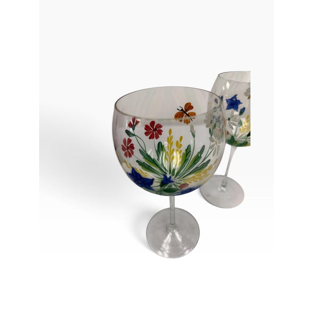 Transparent Vintage Royal Danube Romania Hand-Painted Crystal Floral Goblets – Set of 6 For Sale - Image 8 of 12
