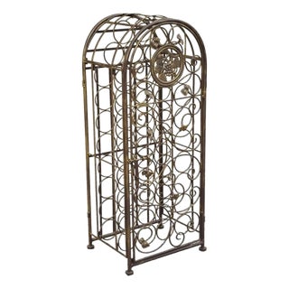 Late 20th Century Mediterranean Style Wrought Iron 37 Wine Bottle Slot Holder Stand With Door For Sale