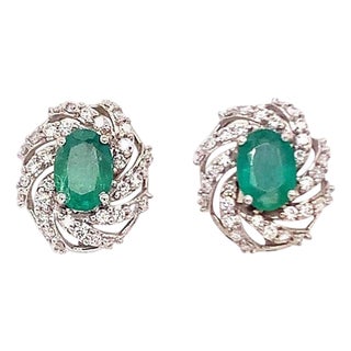 Diamond Emerald Earrings 14 Karat White Gold 2.17 TCW Certified For Sale