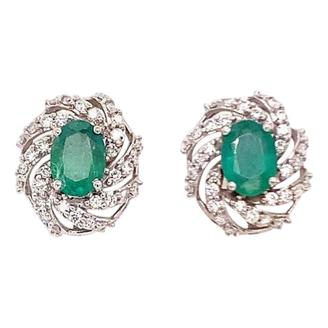 Diamond Emerald Earrings 14 Karat White Gold 2.17 TCW Certified For Sale