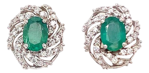 Diamond Emerald Earrings 14 Karat White Gold 2.17 TCW Certified