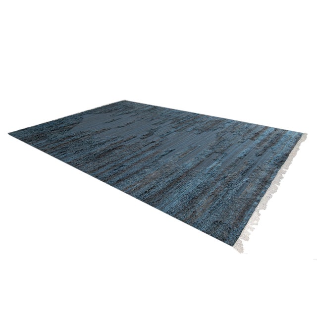 Blue Modern Moroccan-Style Berber Wool Rug For Sale In New York - Image 6 of 13