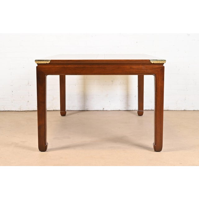 Henredon Hollywood Regency Chinoiserie Mahogany and Brass Extension Dining Table, Newly Refinished For Sale - Image 9 of 12
